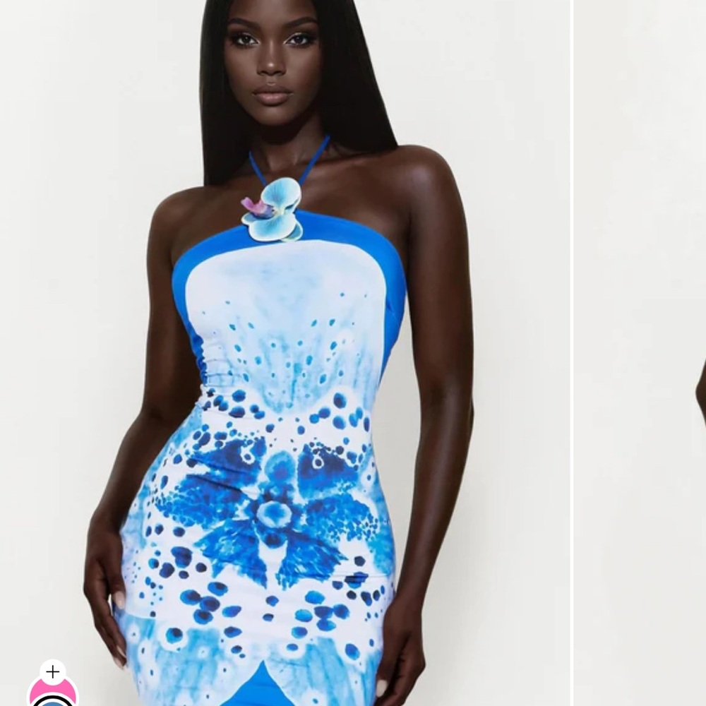 Blue and White Halter Dress